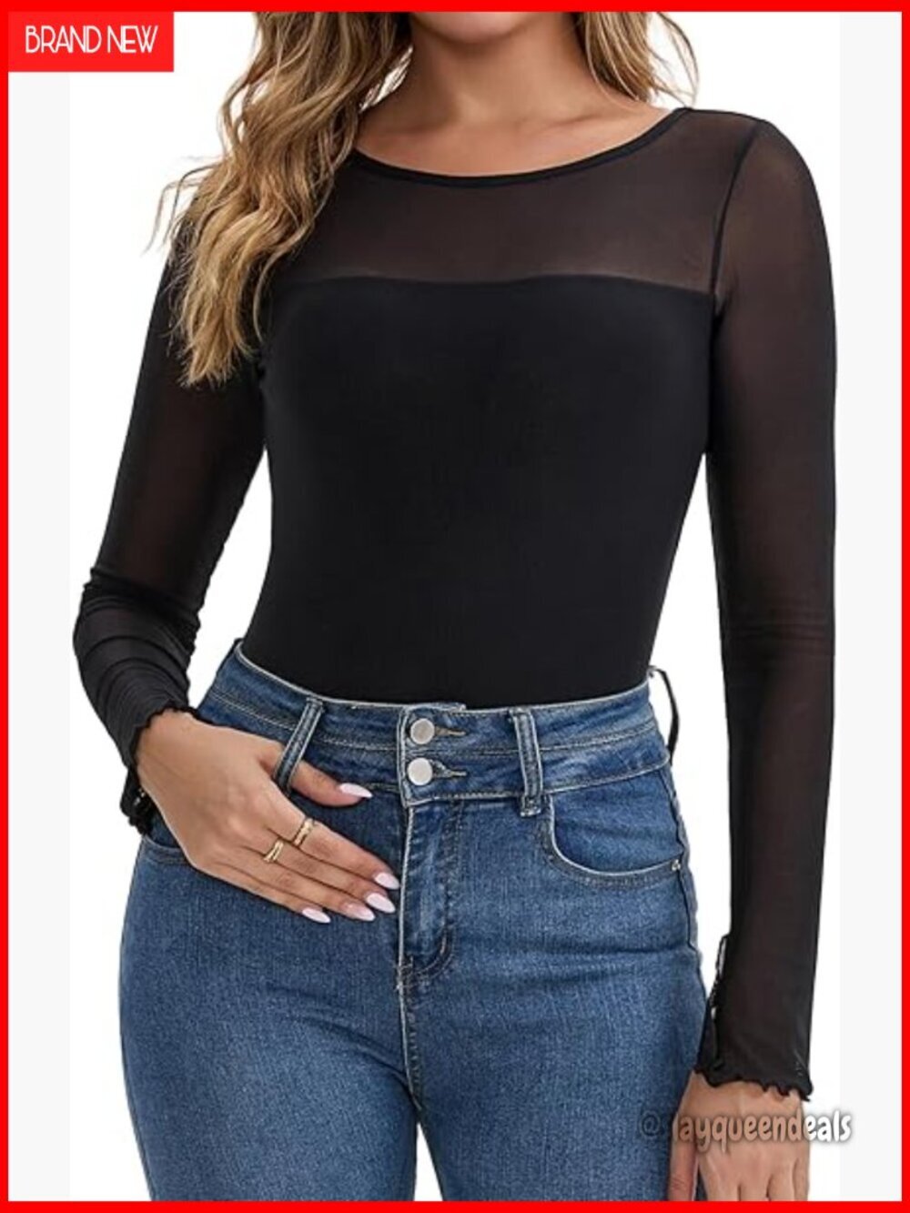 Sheer Mesh Long Sleeve Blouse Boat Neck Lace Party Top